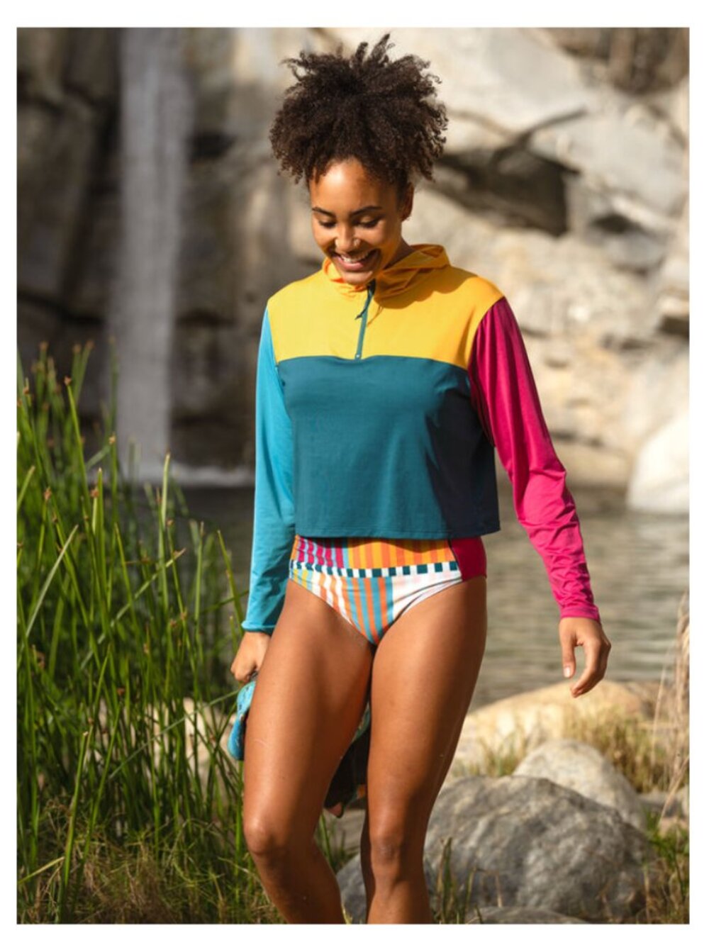 Nani Sunshade 1/4 Zip Hoodie Pullover Top Ibiza Colorblock Women's Medium Crop